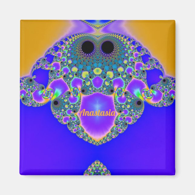 Aimant ANASTASIE~ Motif Abstrait ~ Bleu pourpre jaune ~ (Devant)