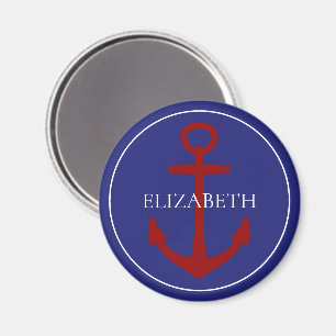 Aimant Ancre bleu et blanc marine Personnalisée