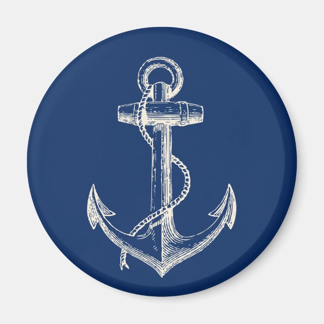 Aimant Ancre Décor Nautique Cadeau Marine Bleu Blanc (Devant)