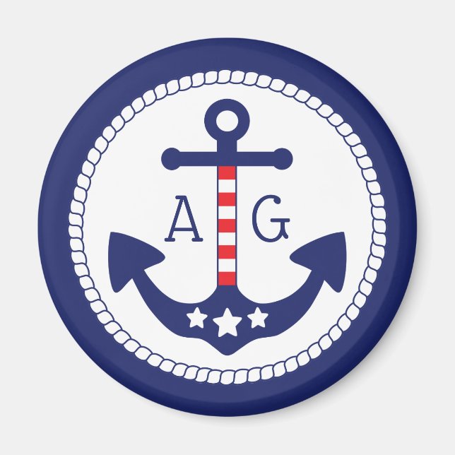 Aimant Ancre nautique Étoiles et rayures patriotiques Mon (Devant)