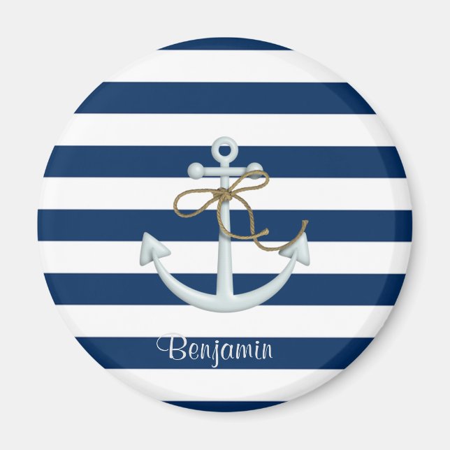 Aimant Ancre nautique sur les bandes bleues de la marine  (Devant)