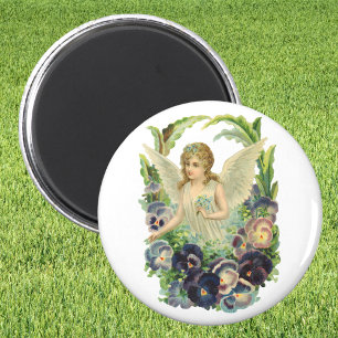 Aimant Ange de Pâques victorien avec Fleurs de Pansy Viol