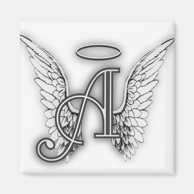 Aimant Angel Alphabet A Initiale Dernière Ailes Halo (Devant)