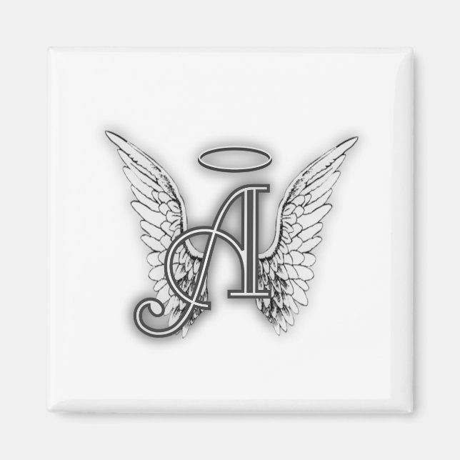 Aimant Angel Alphabet A Initiale Dernière Ailes Halo (Devant)