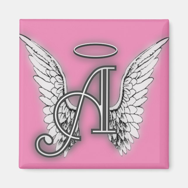 Aimant Angel Alphabet A Initiale Dernière Ailes Halo (Devant)