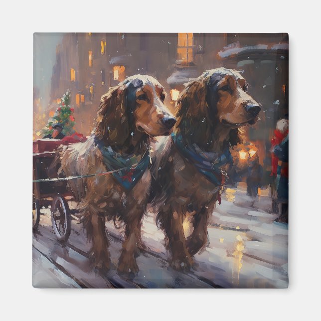 Aimant Anglais Cocker Spaniel Noël Festin Saison (Devant)