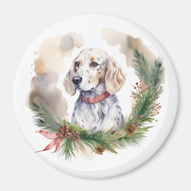 Aimant Anglais Setter Christmas Wreath Festive Pup (Devant)