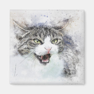 Aimant Angry Kitty ABSTRAIT Aquarelle