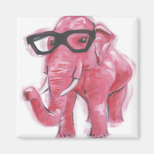 Aimant Animal Dapper   Eléphant Rose Dans Les Lunettes De