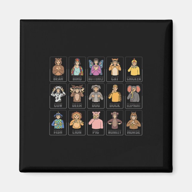 Aimant Animaux ASL Gesture à la main Animaux Sourds Perte (Devant)