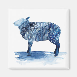 Aimant Animaux de ferme de bleu de cobalt - moutons