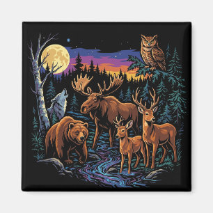 Aimant Animaux de la faune de la forêt vintage Cerf ours 