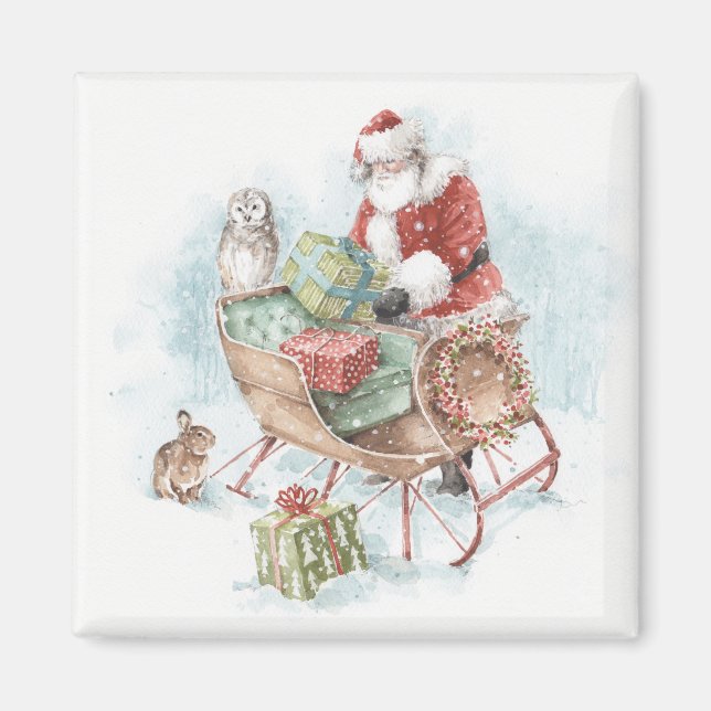 Aimant Animaux des bois avec le Père Noël et son couleigh (Devant)