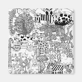 Aimant Animaux sauvages Amusants Art moderne noir et blan