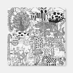 Aimant Animaux Sauvages Art Moderne Noir et Blanc Amusant