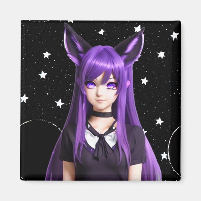 Aimant Anime fille avec cheveux et yeux pourpres (Devant)