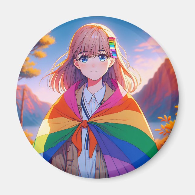 Aimant Anime Girl avec LGBTQIA+ Cape (Devant)