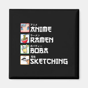 Aimant Anime Ramen Boba Esquisse Thé de Lait Manga Japona
