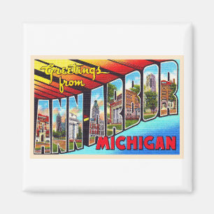 Aimant Ann Arbor Michigan Vintage Large Letter Postcard