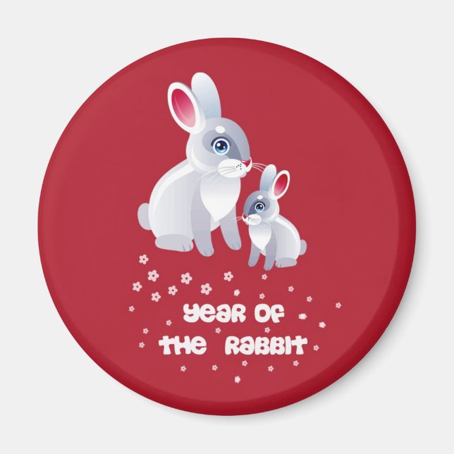 Aimant Année chinoise du lapin. Cadeau de Bunnies Cute (Devant)