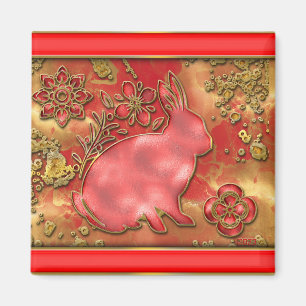 Aimant Année du Lapin Or Rouge 2023 Nouvel An Chinois