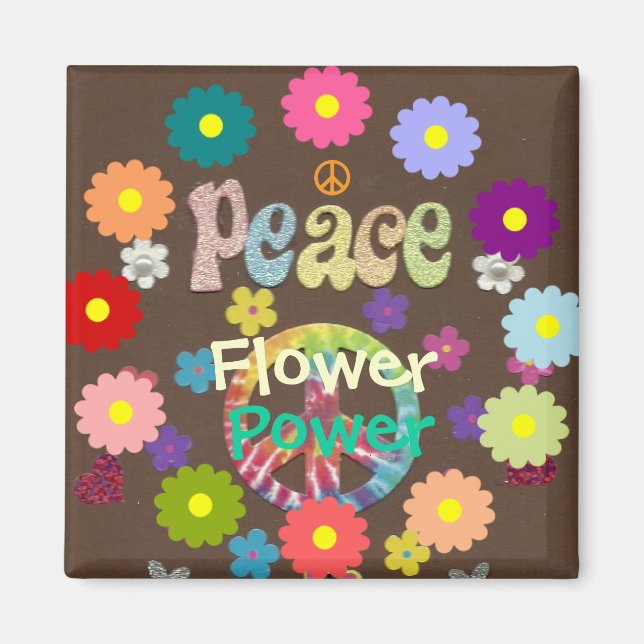 Aimant Années 1960, Paix, Flower Power, design rétro (Devant)