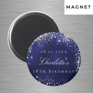Aimant Anniversaire bleu marine paillettes argent nom