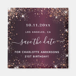 Aimant Anniversaire Bourgogne rose or parties scintillant