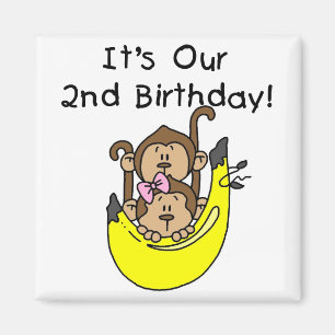 Aimant Anniversaire de garçon et de fille de singe de