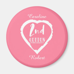 Aimant Anniversaire du Mariage du 2e Coton du Coeur rose