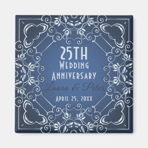 Aimant Anniversaire élégant du Mariage Bleu et Argent