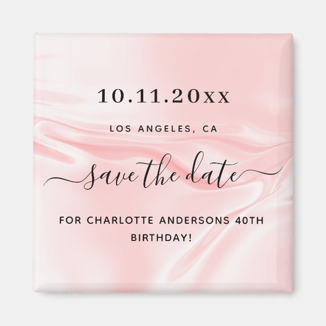 Aimant Anniversaire fête blush soie rose satin enregistre (Devant)