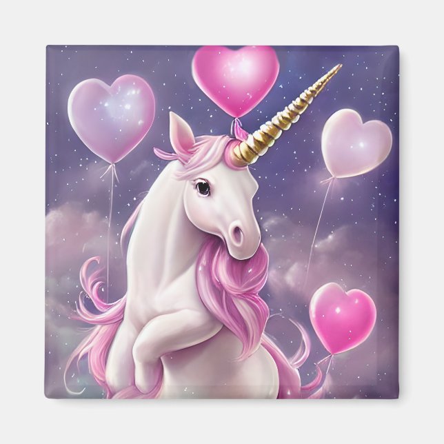 Aimant Anniversaire fille Imaginaire Unicorne avec ballon (Devant)