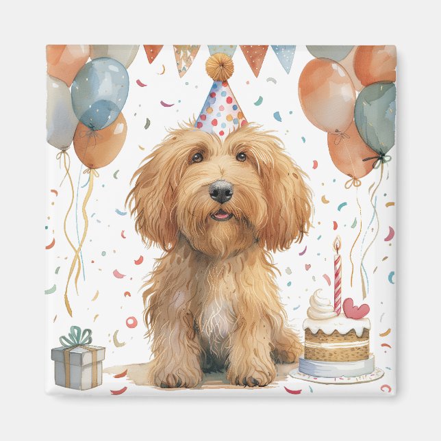 Aimant Anniversaire Goldendoodle Chien (Devant)