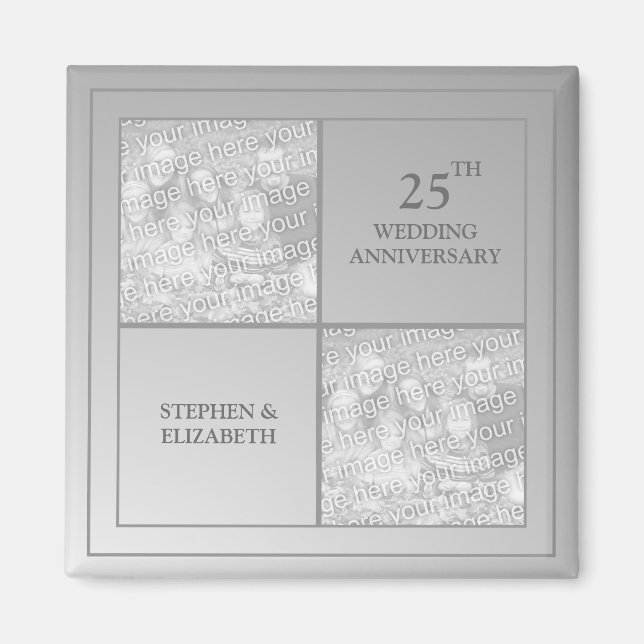 Aimant Anniversaire passé et présent de la photo Silver (Devant)