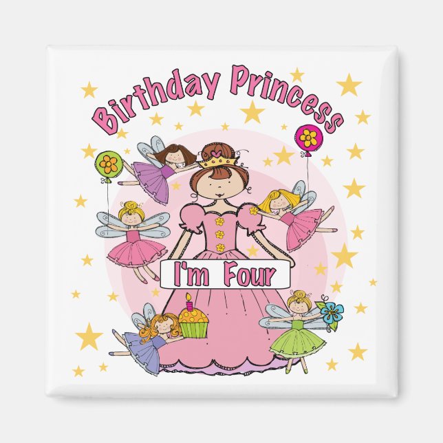 Aimant Anniversaire Princesse Je suis quatre t-shirts et  (Devant)