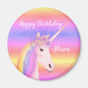Aimant Anniversaire Unicorn Pastel Rainbow Parties scinti