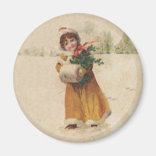 Aimant Antique Fille de Noël Enfant d'hiver