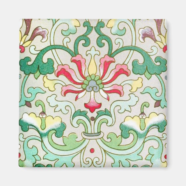 Aimant Antique motif floral oriental crème rouge turquois (Devant)