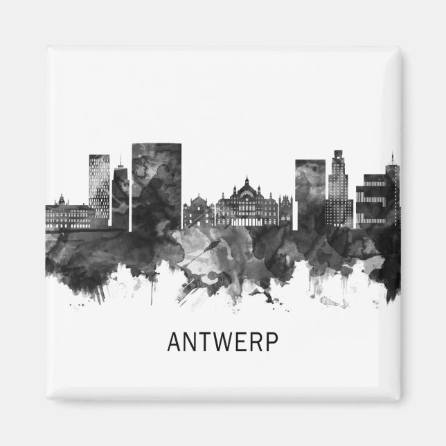 Aimant Anvers Belgique Skyline BW (Devant)