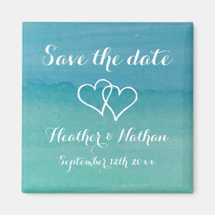 Aimant Aqua bleu aquarelle mariage enregistrer la date ma