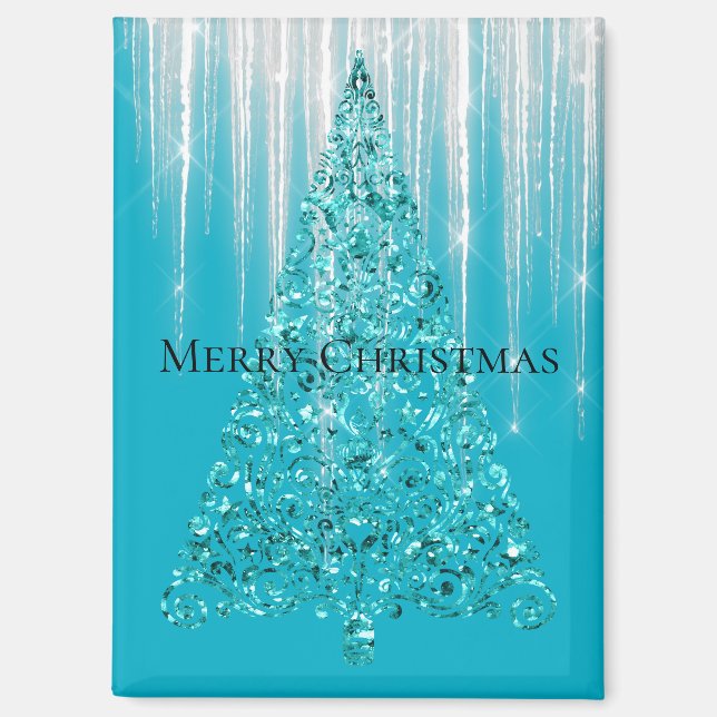 Aimant Aqua Blue Icicles Sparkle Christmas Tree (Recto)