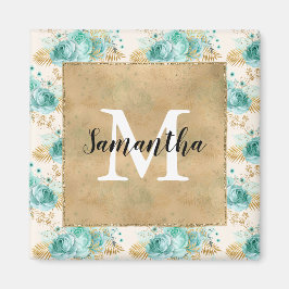 Aimant Aqua Cream Gold Floral Noir Monogramme