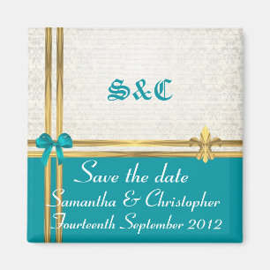 Aimant Aqua et or sur damask enregistrer la date
