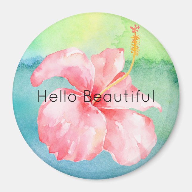 Aimant Aqua Green Tie dye Hibiscus rose Floral (Devant)