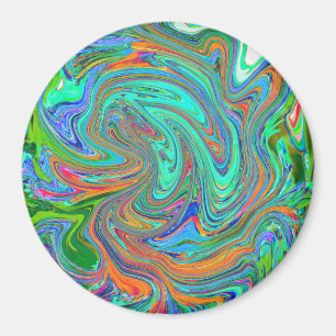 Aimant Aqua, Orange et Art Abstrait Rétro Groovy Vert