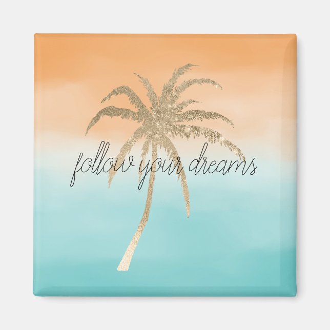 Aimant Aqua Peach Gold Tropical Palm Trees Ombre (Devant)