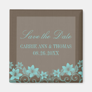 Aimant Aqua Rustic Floral Enregistrer l'aimant de date