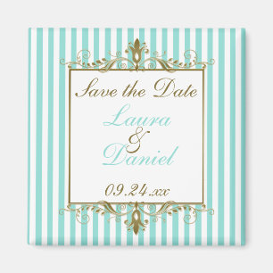 Aimant Aqua, White Stripes Gold Scrolls Enregistrer la da