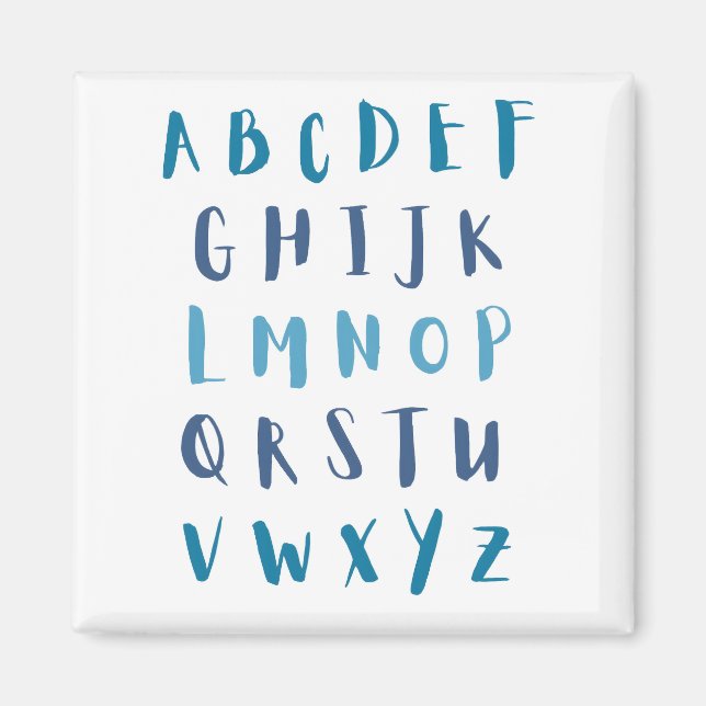 Aimant Aquarelle Alphabet bleu ABC Enfants Réfrigérateur (Devant)